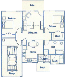 B1- Two Bedroom / One Bath -947 Sq.Ft.*